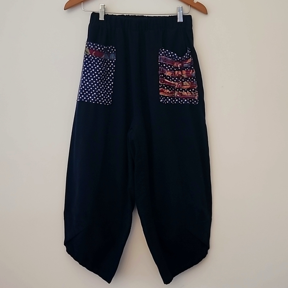 QES Blue Colorful Pockets Lagenlook Bohemian Comfy Harem Pants S box31